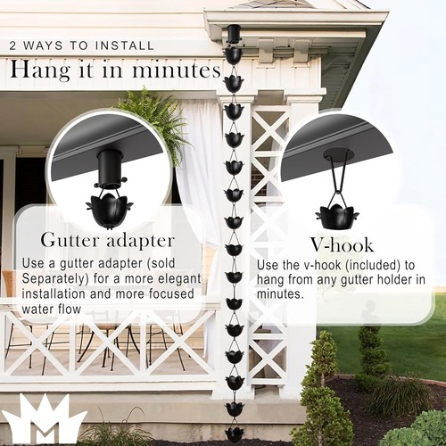 Expandable 8.5 ft Aluminum Rain Chain with 5-inch Hanger - Eco-Friendly Solution - Picture 8 of 9