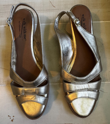 Walk with me by Coldwater Creek Charisma leather gold slingback heels 11M NIB