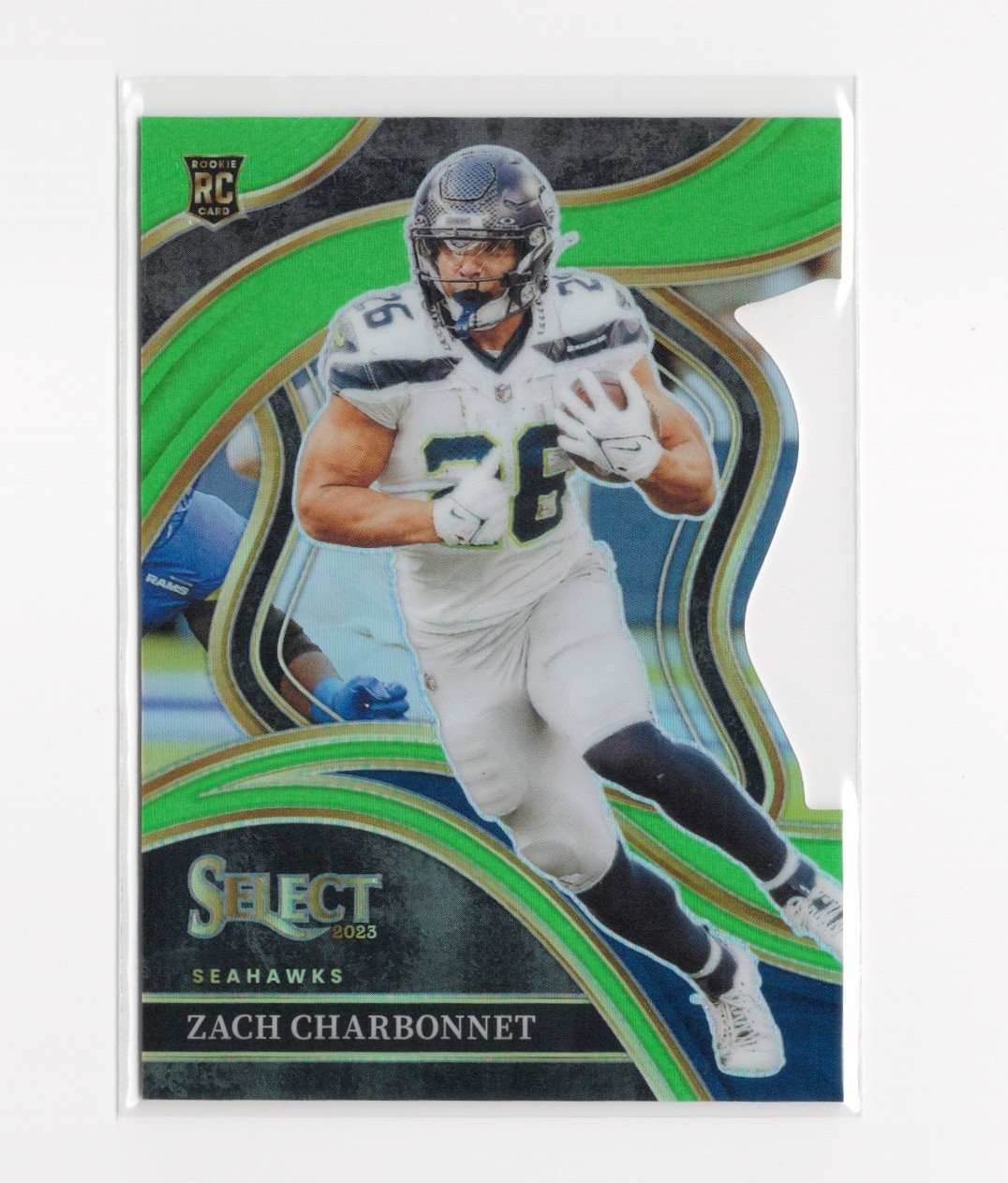2023 Panini Select Club Level Green Die Cut Zach Charbonnet #/499 Rookie Card