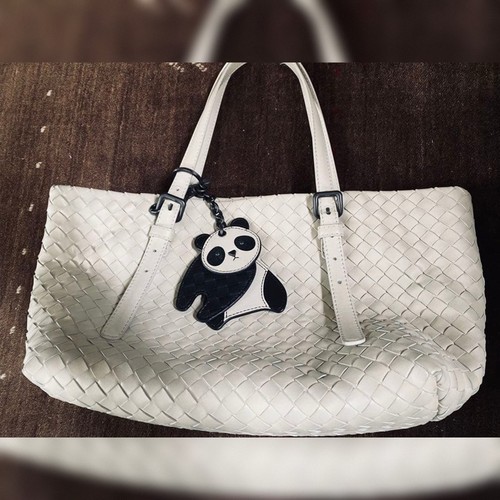 BOTTEGA VENETA Intrecciato Leather Top Handle Shoulder Bag Off-White Tote Large