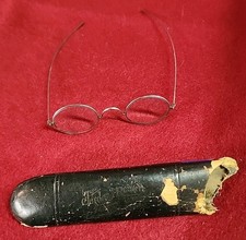 Old Antique Wire Rim Spectacles EyeGlasses Vintage Oval w/Case Cinci Ohio