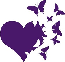 Heart Butterfly Vinyl Decal Sticker For Car Window Or Bumper 6-inch Purple With