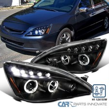 Black Fits 2003-2007 Honda Accord Led Halo Projector Headlights Head Lamps 03-07 Black Fits 2003-2007 Honda Accord Led Halo Projector Headlights Head Lamps 03-07