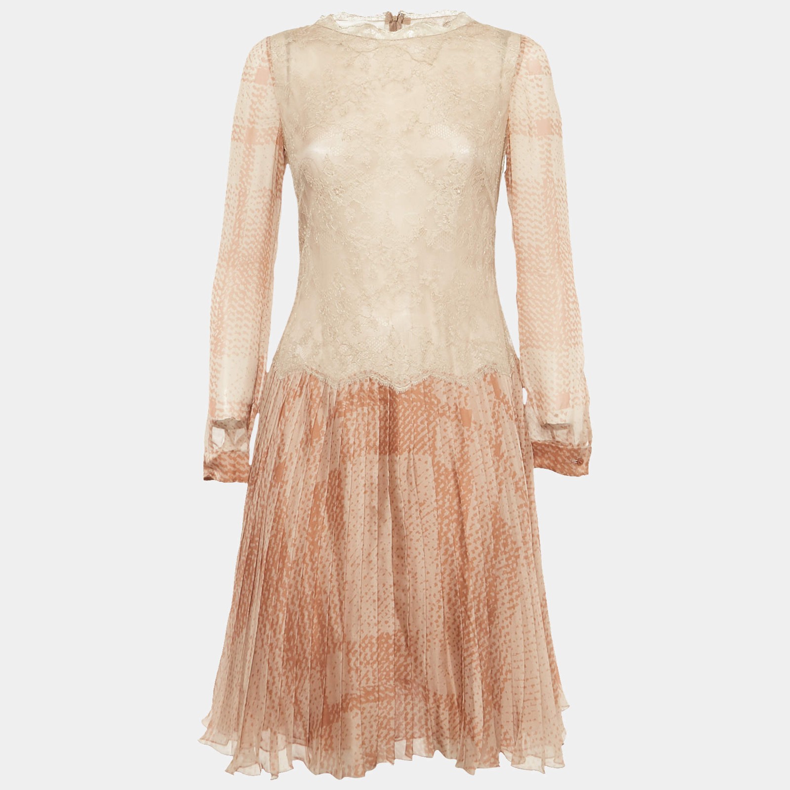 Valentino Beige Silk Pleated Short Dress M