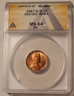 1957 D/D Lincoln Wheat Cent DDO-002 & RPM-5 MS64 RB ANACS