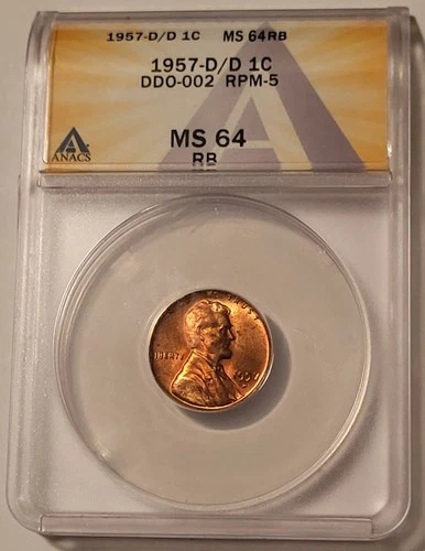 1957 D/D Lincoln Wheat Cent DDO-002 & RPM-5 MS64 RB ANACS