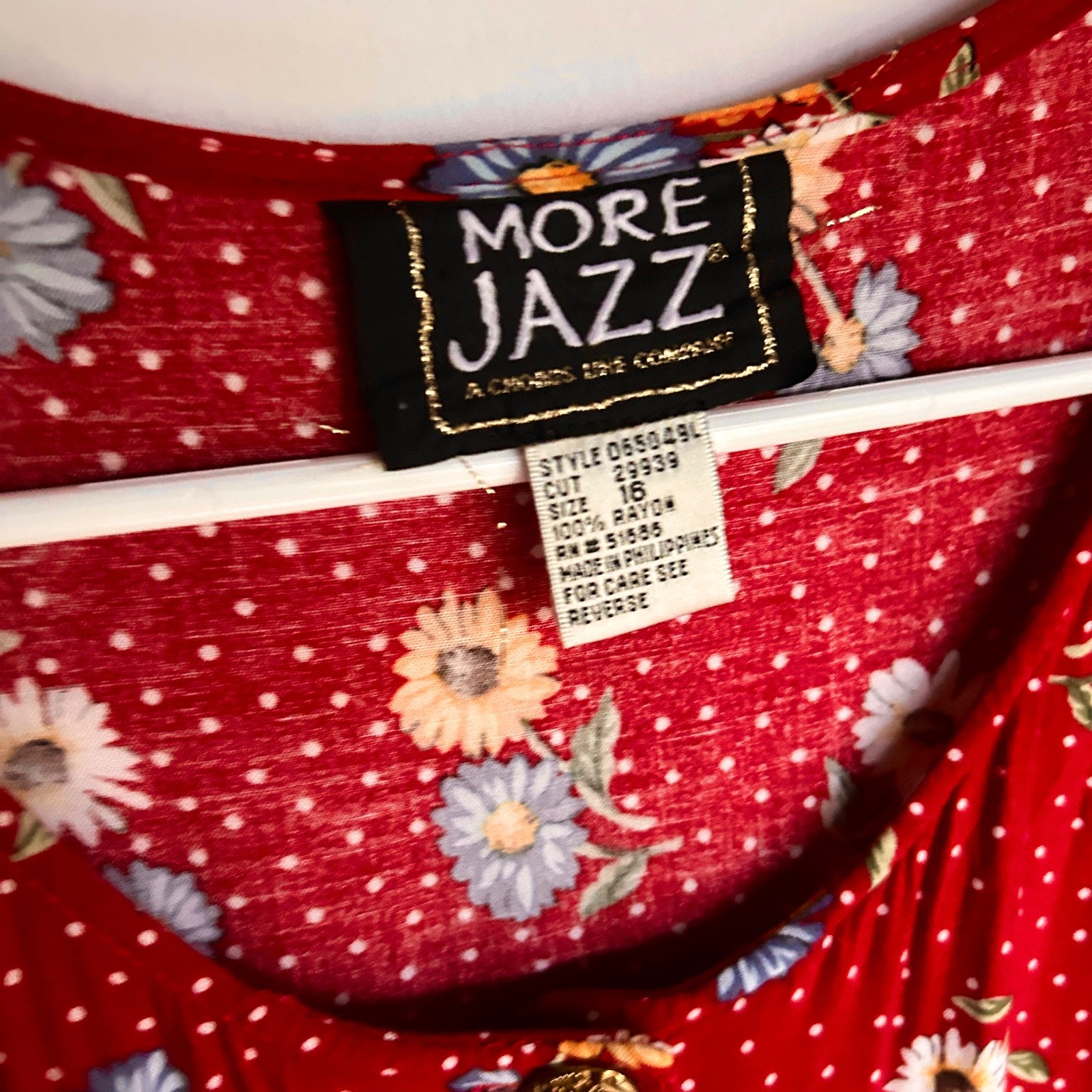 More Jazz Chorus Line Button Front Red Floral Holiday Midi Maxi Dress 16 XL VTG