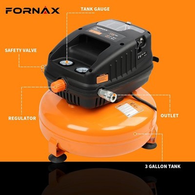 FORNAX Pancake Air Compressor 3 Gallon 110 PSI Oil Free