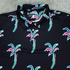 Chubbies Polo Mens Medium Black Havana Nights Palm Tree Performance Short Sleeve