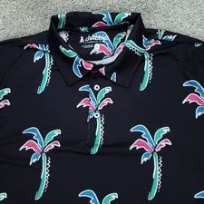Chubbies Polo Mens Medium Black Havana Nights Palm Tree Performance Short Sleeve