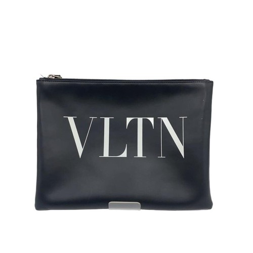 Valentino Garavani Clutch Bag Leather Black Zip Womens Rectangle Pre Owned
