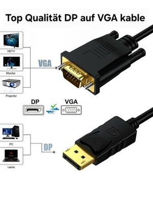 DisplayPort auf VGA Kabel 1,8 m vergoldet DP zu VGA Adapter Monitor Top Qualität