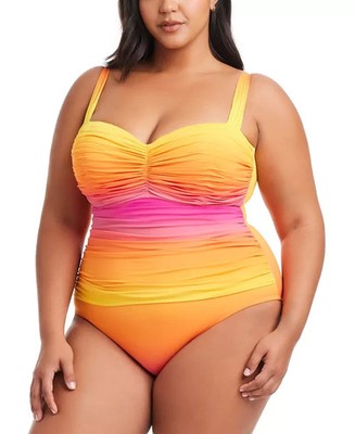 Bleu by Rod Beattie Plus Size Beat The Heat Shirred Over-The-Shoulder Underwire