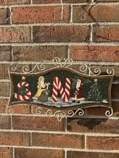 Folk Art Handcrafted SANTA Christmas Sign Wood & Metal Holiday Decor Farmhouse