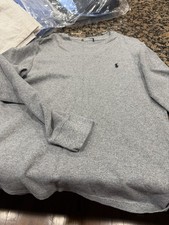 Polo Ralph Lauren Men  s S Gray Cotton Knit Crewneck Logo Pullover Sweater