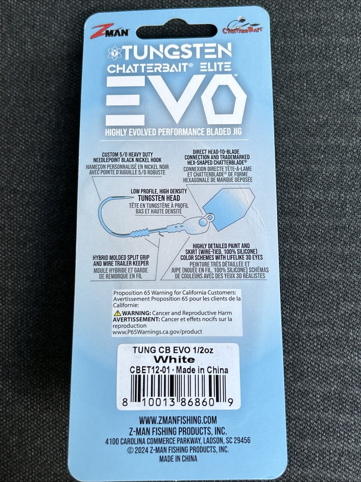 Z-Man  Tungsten Chatterbait Elite Evo 1/2oz White. - Image 2