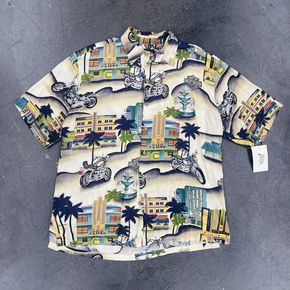 Camisa Harley Davidson Beige Mediana Tori Richard Hawaiana Moto Abotonada Foto 2 de 4