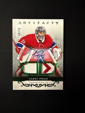2021-22 Upper Deck Artifacts Carey Price Emerald Dual patch Auto /15 3Clr #130