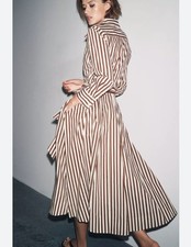ZARA NEW WOMAN MIDI ZW COLL POPLIN SHIRT DRESS STRIPED SIZE S 8622/654