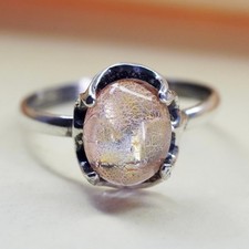 Size 8, vintage Mexican sterling 925 silver statement ring orange foiled glass