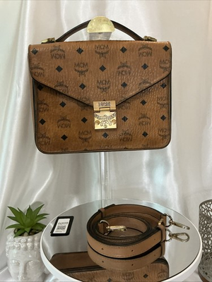 #ad MCM Patricia Visetos Medium Cognac Artificial Leather Crossbody Bag $339.99