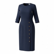 CHANEL Vintage Archive 1991 Runway Coco Mark Button Dress, Size 38, Navy Wool