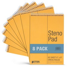 Spiral Steno Pads, 8 Pack, 6 X 9 Inches, 60 Sheets, White Paper, Gregg Rule, Nat