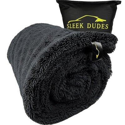 2000GSM Car Drying Towel   Sleek Max Dry 2K (20''x31'') Ultra Plush Twist Black