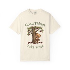 Good Things Take Time T-Shirt Cute Bear Apple Tree Graphic Tee Spring