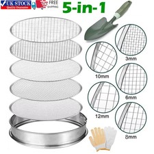 Garden Sieve Metal Riddle Soil Sieve 12/10/8/6/3mm Mesh Sifter Stone Compost Set