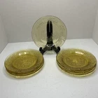 Vintage 7 Yellow Federal Depression Glass Salad Plates Amber Cabbage Rose 6”
