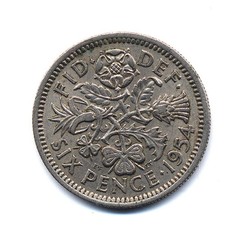 1954 British 6 Pence Good Luck Wedding Day Coin