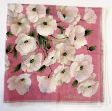 YSL Yves Saint Laurent Pink Scarf w/ White Floral Pattern & Border Vintage