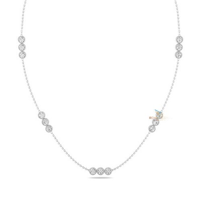 1,55 TCW Rundschliff Lab Grown Diamant Lünette Set 14k Gold Tennis Halskette für Sie