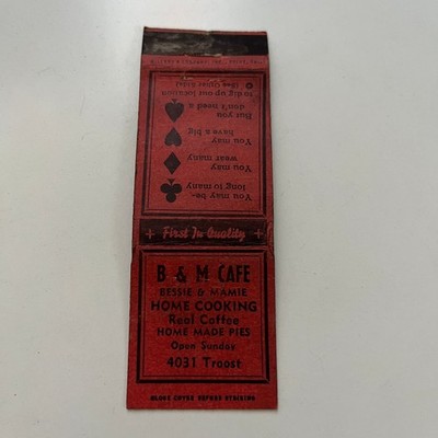 B & M Cafe Bessie & Mamie Home Cooking Vintage Matchbook Cover SMB11-6