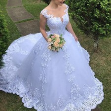 Illusion Ball Gown Long Wedding Dresses Short Sleeves Bride Dresses Princess