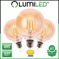 Lumiled 3X E27 Led Leuchtmittel G95 Globe 4W (40W) 470Lm 2000K Warmweiß 360° 3Er