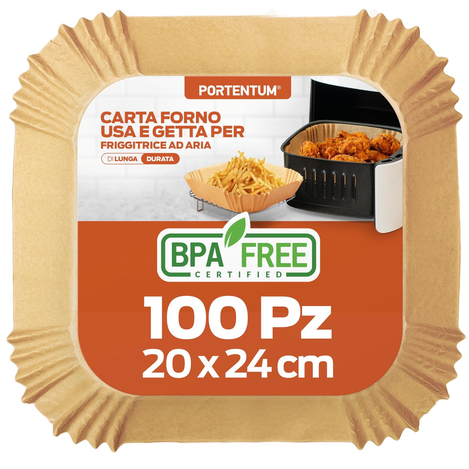 Carta forno per friggitrice ad aria 100 unità quadrate 20–24 cm adatte a modelli