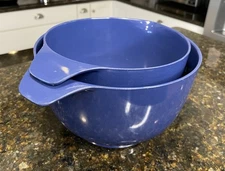Set Of 2 DANSK Melamine Blue Mixing Bowls Pour Spout Non-Slip Base