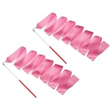 2 Pcs Dance Ribbons 78.7" Gymnastics Ribbon Streamers Red Wand, Pink