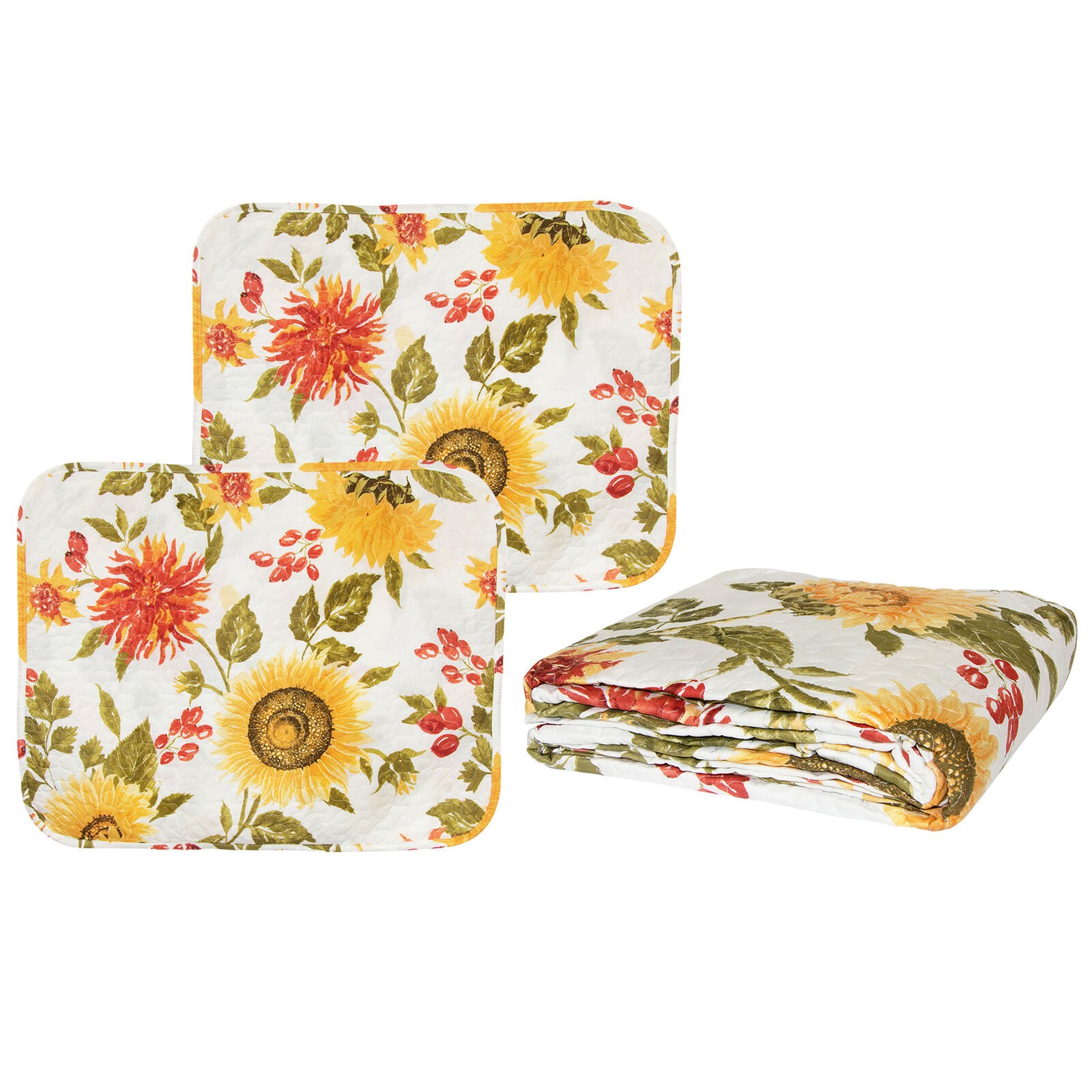 Gold Coast 3-Piece Sunflowers Quilt Bedding Set in White Full 6590₽