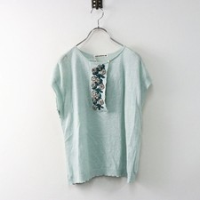 Mina Perhonen Rosy Embroidery Linen Knit Top Mint Size 38 Used