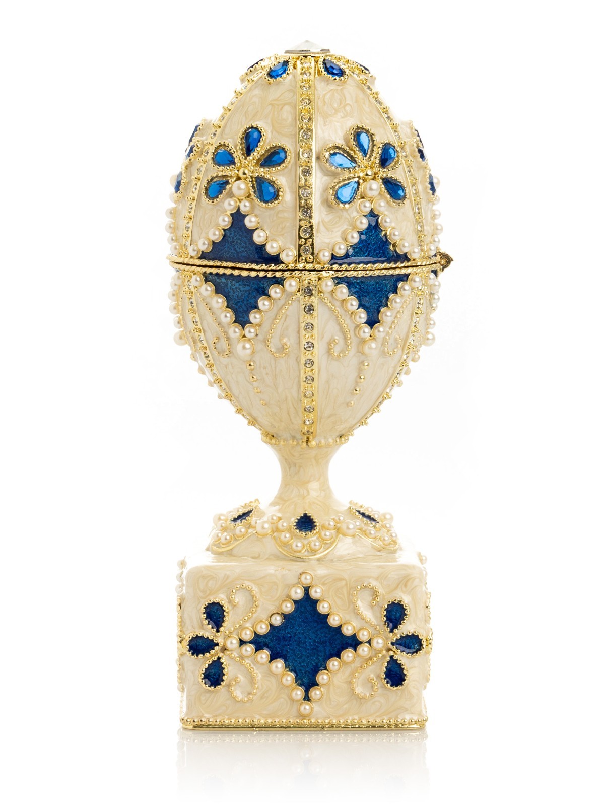 Keren Kopal Pearl Egg with Swan Trinket box Decorated with Austrian Crystals