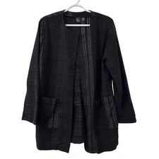 Eileen Fisher Organic Cotton Koshi Crossings Open Front Jacket Size Small Black