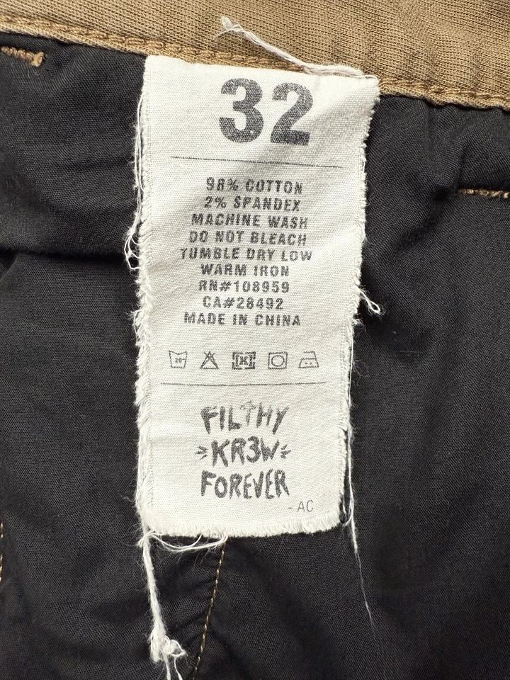 Pantalones chinos KR3W para hombre 32 caqui K ajustados elásticos botones mosca ajustados patín informal sarga Foto 3 de 4