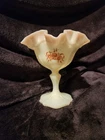 Fenton Hand Painted Compote Milk Glass Pink Floral Pattern