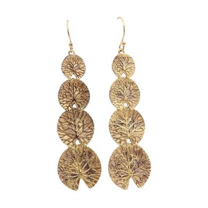 Authentic 925 Sterling Silver Vintage Earrings Gold Plated Etched Lotus Leaf Drop EG13887