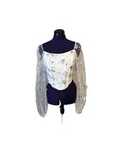 White Purple Mesh Floral Spring Time Fairy Long Sleeve Corset Top
