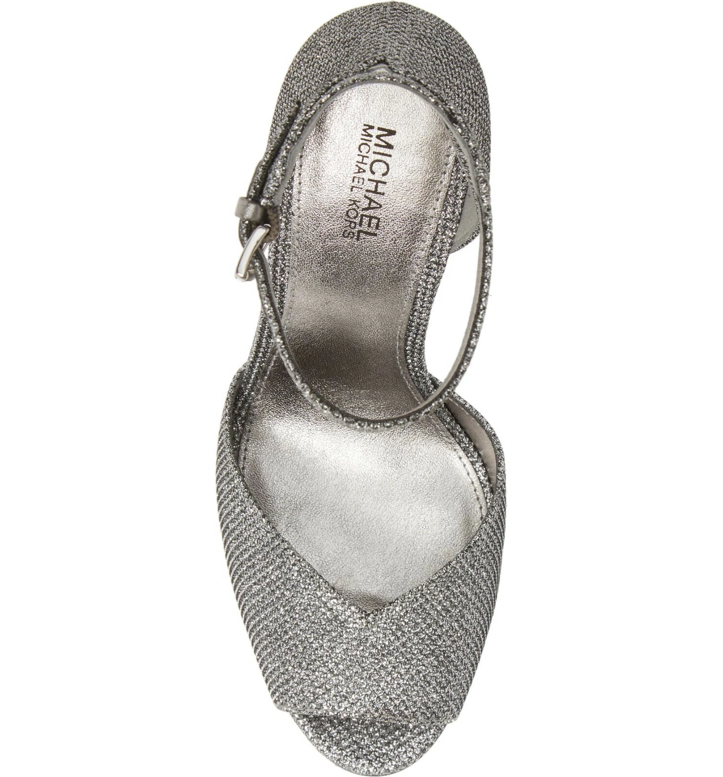 SANDALI MICHAEL KORS CAMBRIA GLITTER ARGENTO CINTURINO CAVIGLIA METALLICO 7M