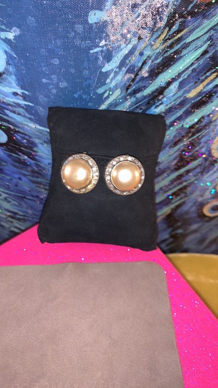 Vintage Coro large faux pearl round rhinestone embellished Screw Back Earrings